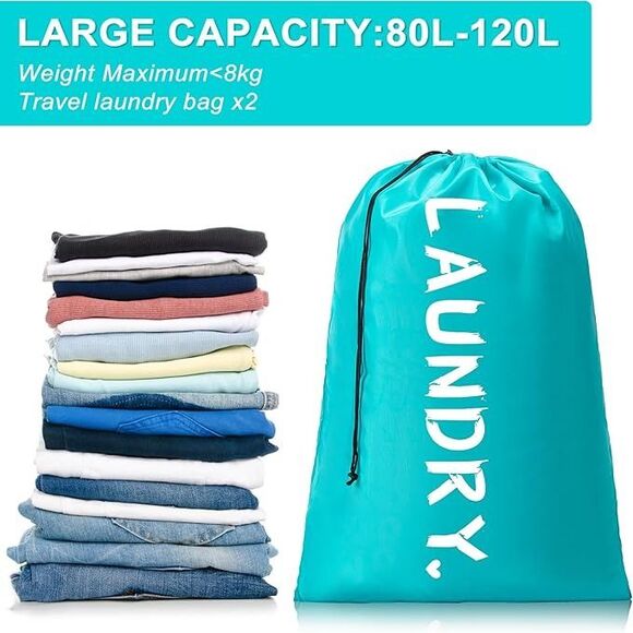 2 Pack XL Travel Laundry Bag, Machine Washable - Picture 3 of 5